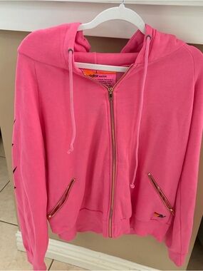 Aviator Nation Hot Pink Hoodie with Gold Zipper Accents